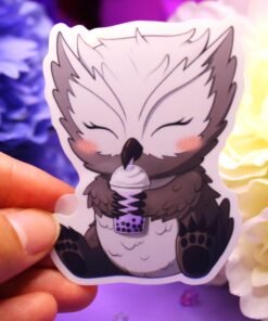 Alternative view of Owlbear Boba Tea, Glossy Vinyl Sticker, Waterproof, Tear Resistant, Laminated, & Holographic optional