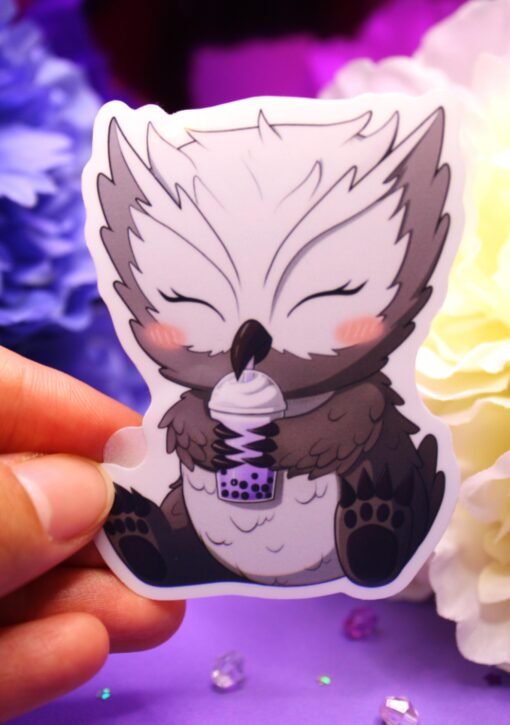 Owlbear Boba Tea, Glossy Vinyl Sticker, Waterproof, Tear Resistant, Laminated, & Holographic optional - Image 2
