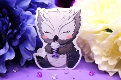 Owlbear Boba Tea, Glossy Vinyl Sticker, Waterproof, Tear Resistant, Laminated, & Holographic optional - Image 3