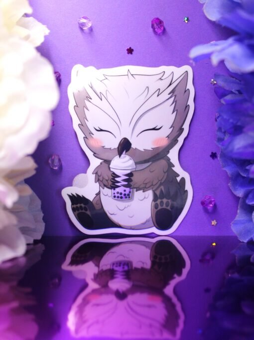 Owlbear Boba Tea, Glossy Vinyl Sticker, Waterproof, Tear Resistant, Laminated, & Holographic optional
