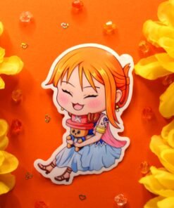 Alternative view of Chibi Nami, One Piece Inspired Glossy Vinyl Sticker, Waterproof, Tear Resistant, Laminated, & Holographic optional